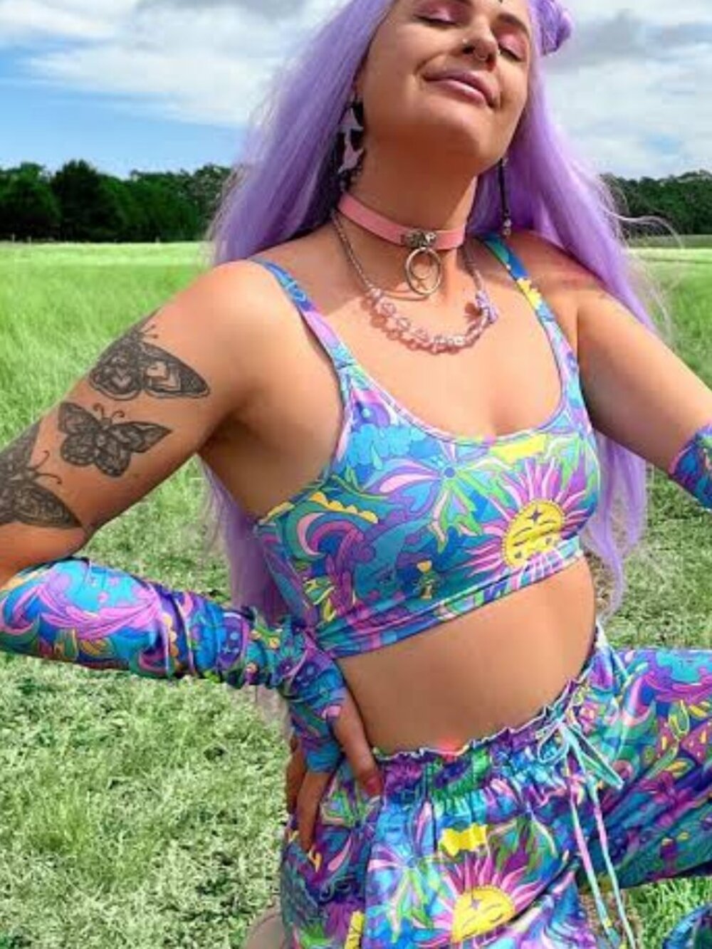 celestial sun moon celestial butterfly mushroom trippy graphic crop top rave